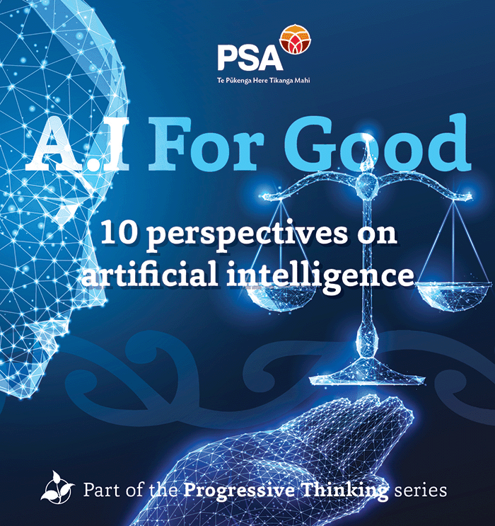 Front cover of Progressive Thinking booklet. A cartoon skyline of green buildings above a cartoon body of water, reflecting the green buildings. The booklet title is Progressive thinking: Ten perspectives on tax.